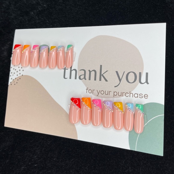 Multi Colorful Diamond Aesthetic Short Press On Nails Set| - Picture 3 of 13